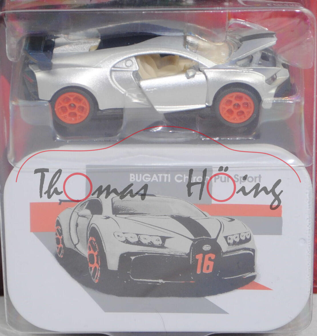 Bugatti Chiron Pur Sport (Modell 2020-), weißaluminiummetallic/schwarz, majorette, 1:65, Blister