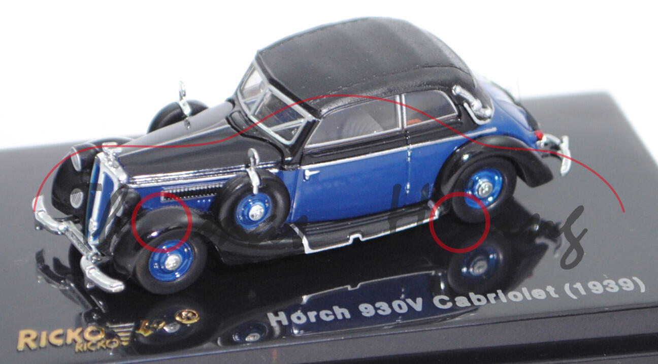 Horch 930 V Cabriolet (Typ zweitüriges Cabriolet, Modell 38-40), schwarz/saphirblau, Ricko, 1:87, mb