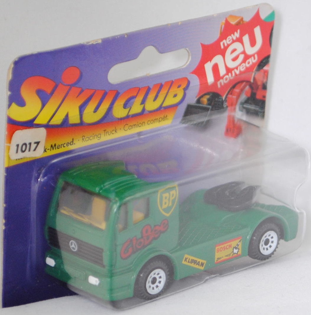 00001 Mercedes-Benz 1450 S (Mod. 89-93) Renntruck (Truck-Racing-Europameisterschaft, Klasse C), grün, GloBee / BP / KLIPPAN / BOSCH, Bpr. 0818, C1 weiß, SIKU SUPER, 1:83, P24 mit neu
