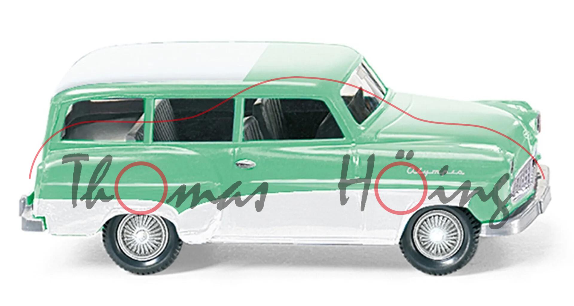 Opel Olympia Rekord CarAVan (Typ Olympia Rekord '56, Modell 55-56), mintgrün, Wiking, 1:87, mb