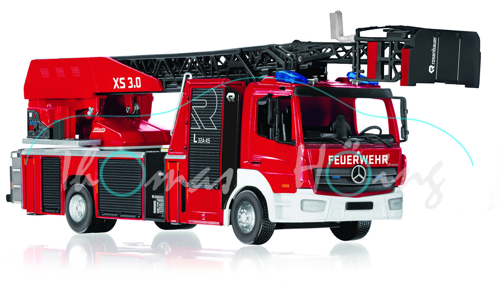 Feuerwehr - Rosenbauer DL L32A-XS 3.0 (Mod. 2018-) auf MB Atego (Mod. 2013-), rot, Wiking, 1:43, mb