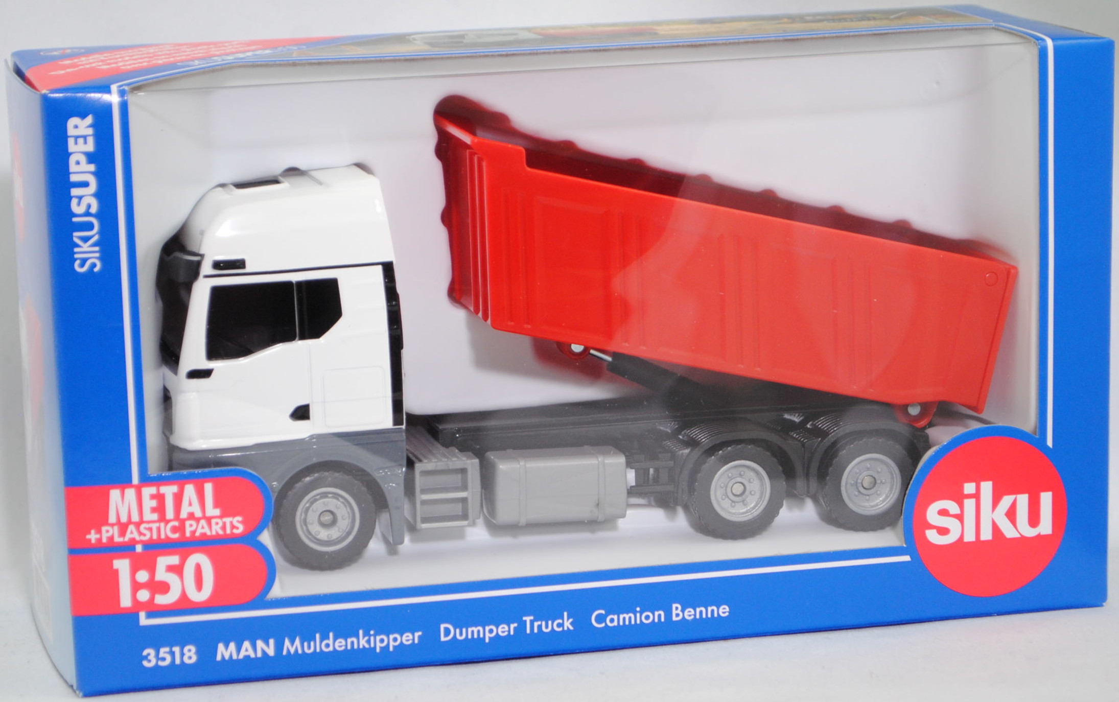 00000 MAN TGX 26.520 6x4 BL CH (Baureihe TGX, Modell 2021-) Muldenkipper, reinweiß/verkehrsrot, SIKU, 1:50, L17mpK