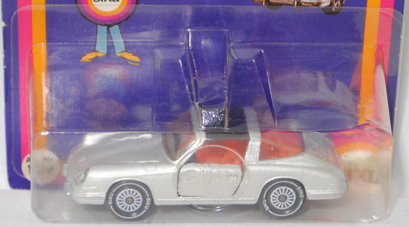 00008 Porsche 911 E Targa (F-Modell bzw. Urmodell, B-Serie, Modell 1968-1969), silber, Lenkrad schwarz, Dach schwarz, Bpr. V234 und 1010, W-Germ, Verglasung rauch, R11 glatt, SIKU, 1:60, P18