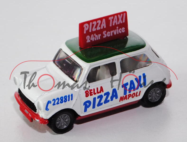 00000 Mini Cooper (Typ MK VI, Mod. 92-96) Pizza-Taxi, reinweiß/minzgrün/karminrot, Druck Dachschild