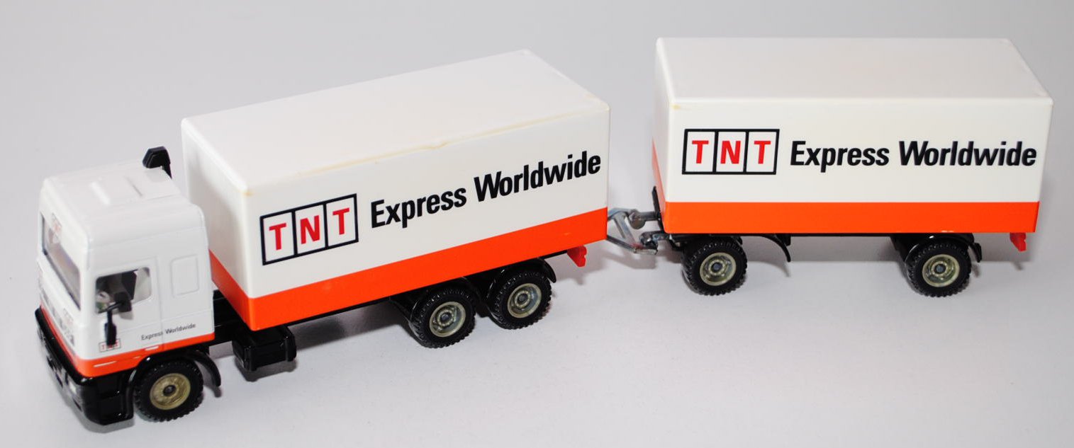 00301 DAF 95 LKW mit Anhänger, reinweiß/schwarz/reinorange, TNT Express Worldwide, L11a (Schachtel v