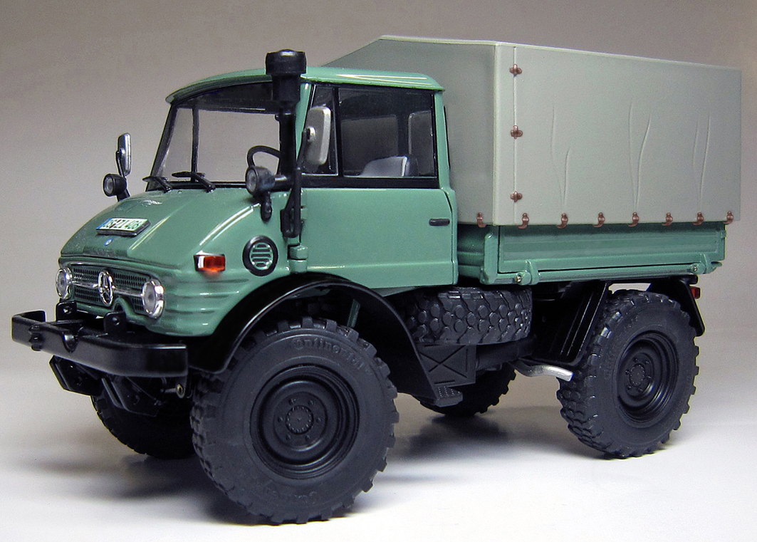 Unimog 406 (U84 / U900) Ganzstahl-Fahrerhaus (Modell 1971-1989) mit Plane, meergrün, weise-toys, 1:32, mb