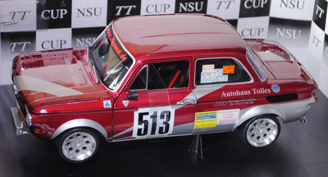 NSU 1300 TT Cup Racing (Typ 67), Modell 1967-1972, purpurrotmetallic/silber, Fahrer: Walter Fassbend