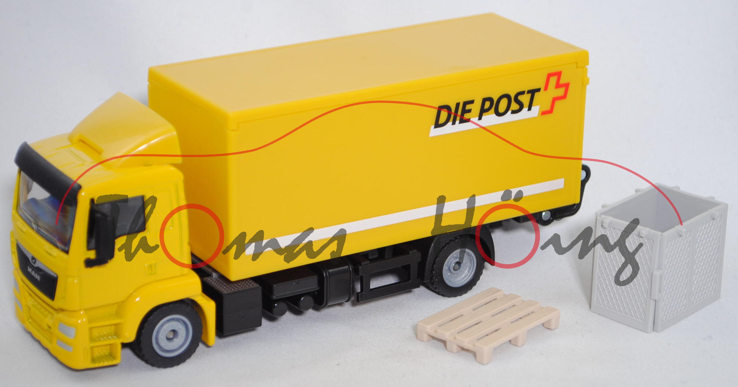 03900 CH MAN TGS (Mod. 13-17) Koffer-LKW mit Ladebordwand, gelb, DIE POST/LA POSTE, SIKU, L17mpK