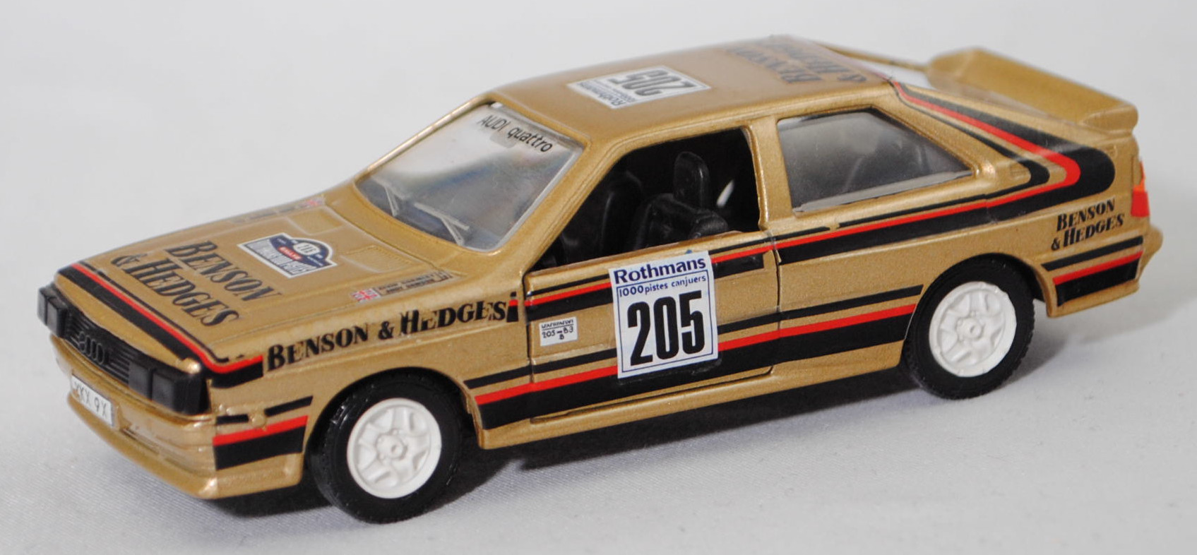 Audi quattro (B2, Typ 85Q, VFL, Modell 1980-1982) Rallye, gold, BENSON & HEDGES / 1986 / Rothmans / 1000 pistes canjuers / 205,  Andy Dawson / Kevin Gormley, VEREM, 1:43, m
