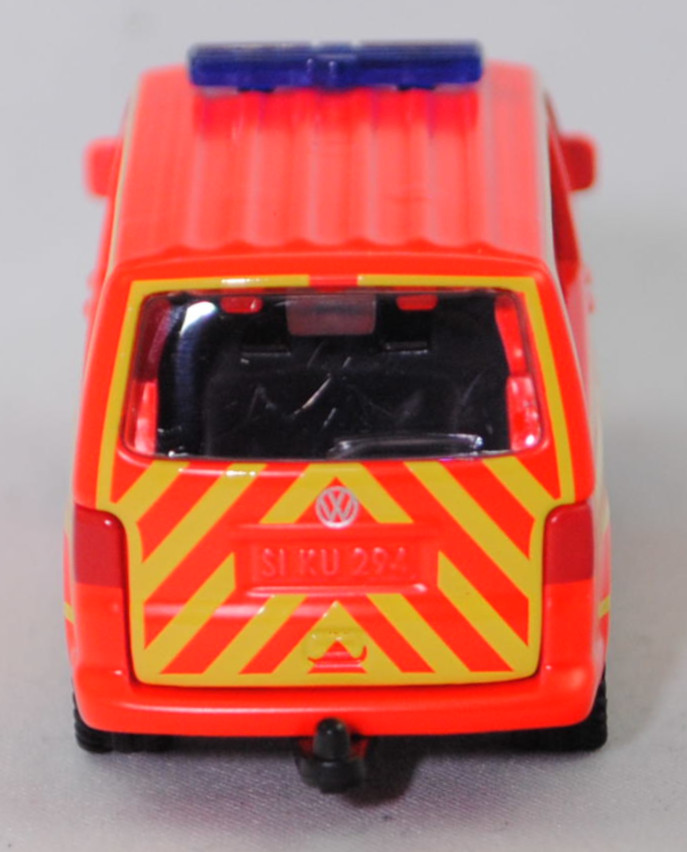 00000 VW T5 GP Multivan Highline 2.0 TDI (5. Generation, Typ 7E, Modell 2009-2015) Feuerwehr Einsatzleitung, hell-leuchtrot, FEUERWEHR 112, SIKU SUPER, 1:61, P29f