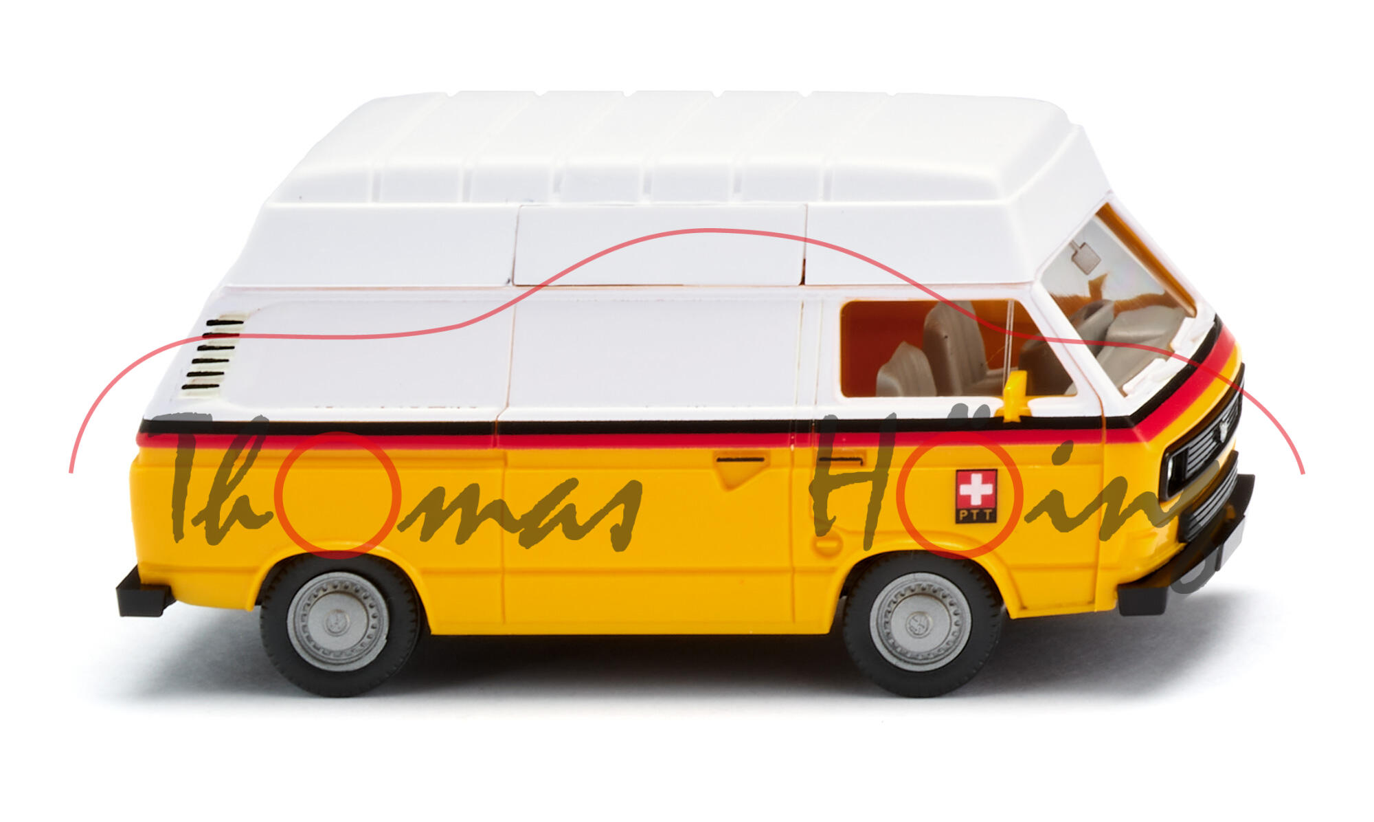 VW Transporter T3 Kastenwagen mit Hochdach (3. Generation, Typ 2-Modell '80 T3, Modell 1982-1992) PTT, postgelb, PTT, Wiking, 1:87, mb