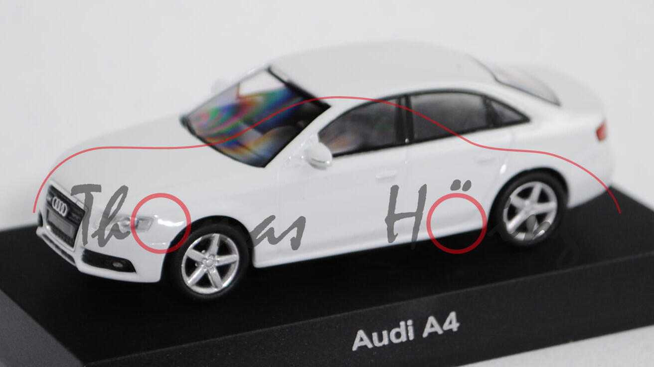 Audi A4 3.2 FSI (B8, Typ K, Modell 2007-2011), ibisweiß, Kyosho, 1:64, Haubenverpackung