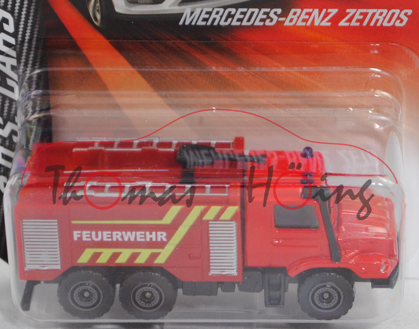 Mercedes-Benz Zetros 2733 A 6x6 (Mod. 2008-) FLF Feuerwehr, rot/schwarz, majorette, 1:122, Blister