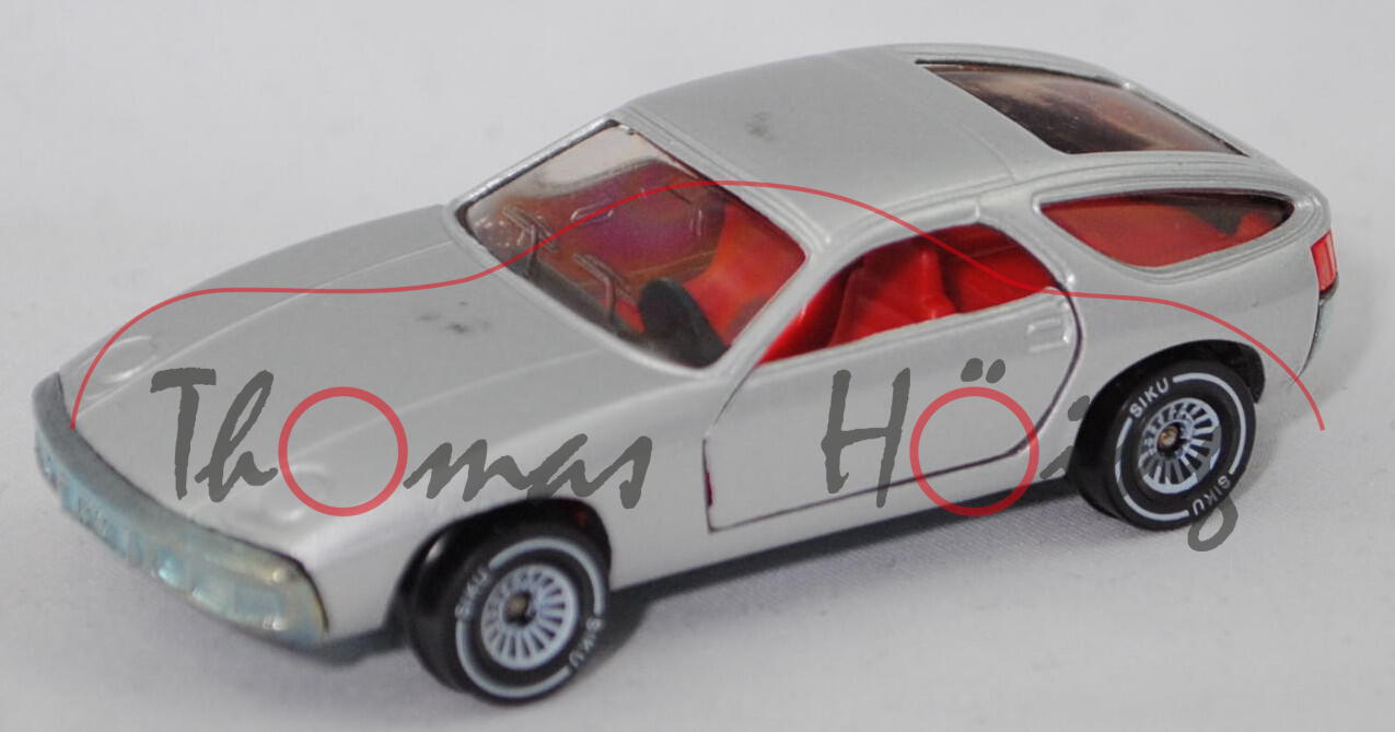 00002 Porsche 928 (1. Generation, Modell 1977-1979), silbergraumetallic, B4, SIKU, 1:56, Lagerspuren