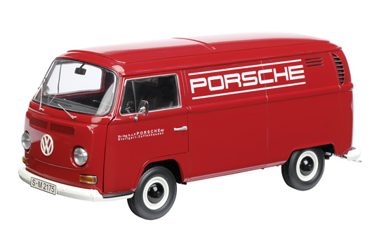 VW T2a Kasten, Modell 1967-1971, karminrot, PORSCHE, Schuco, 1:18, mb