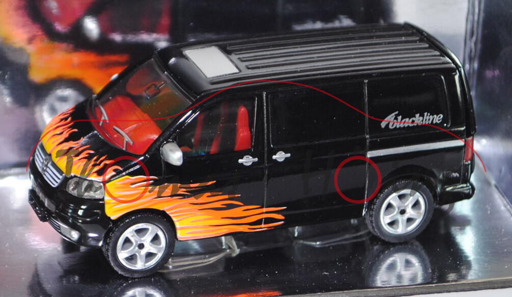 00411 VW T5 Transporter, Modell 2003-2009, schwarz, mit Flammendesign, blackline flames design by si