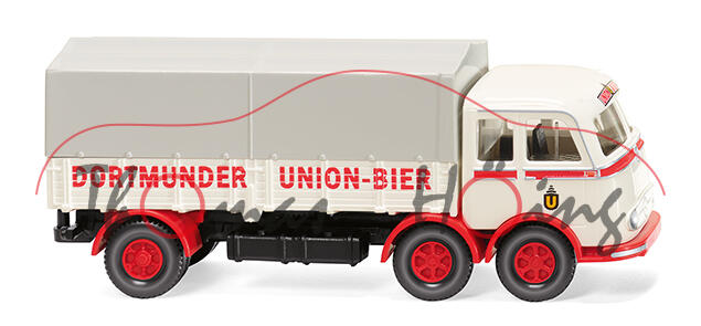 Mercedes-Benz LP 333 (Mod. 58-61) Pritschen-LKW, weiß, DORTMUNDER UNION-BIER, Wiking, 1:87, mb