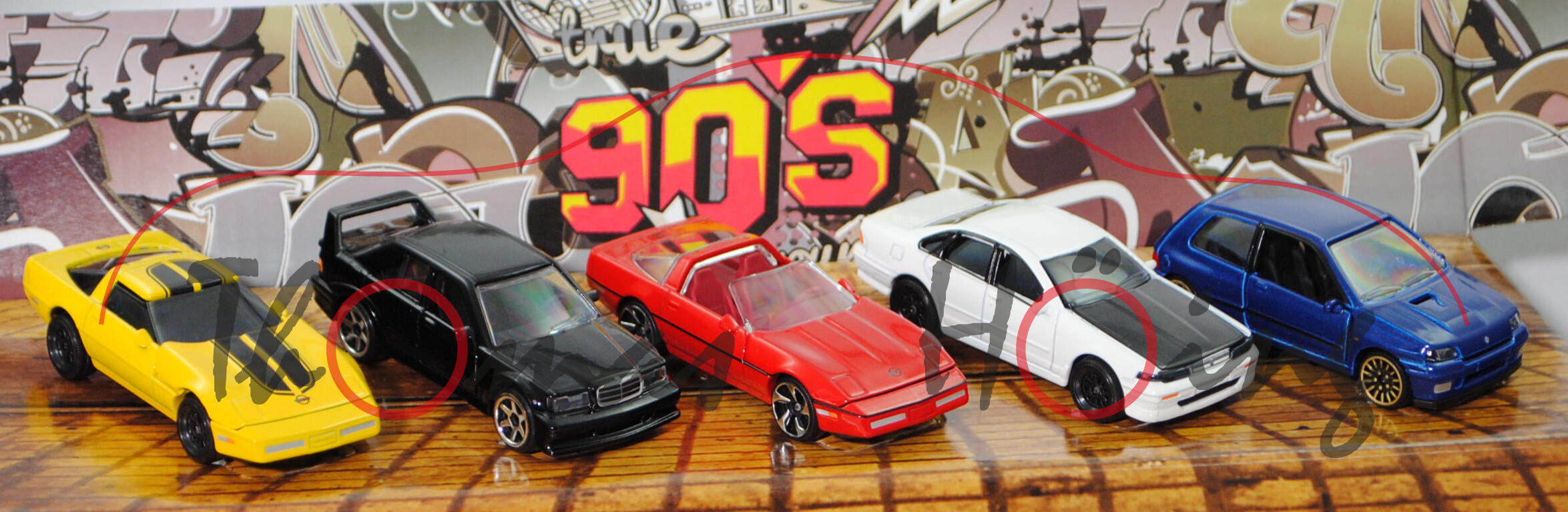 YOUNGSTER Giftpack: 2x Corvette ZR-1 + MB 190 E 2.5-16 Evo II + NISSAN Cefiro + Renault Clio, mb