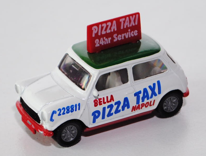 00000 Mini Cooper (Typ MK VI, Mod. 92-96) Pizza-Taxi, reinweiß/minzgrün/karminrot, Druck Dachschild