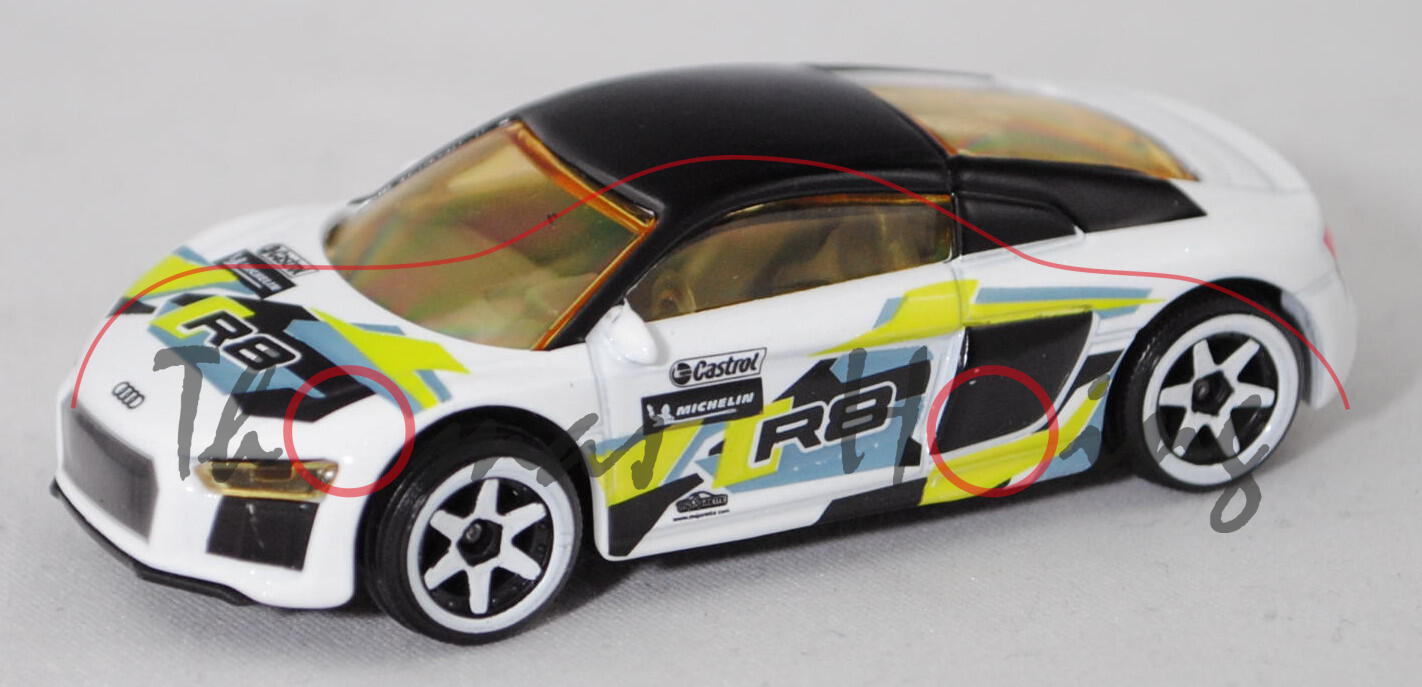 Audi R8 Coupé V10 (Mod. 15-19) TRACKMANIAC / RACING, reinweißmet., majorette, 1:58, RARE, mb