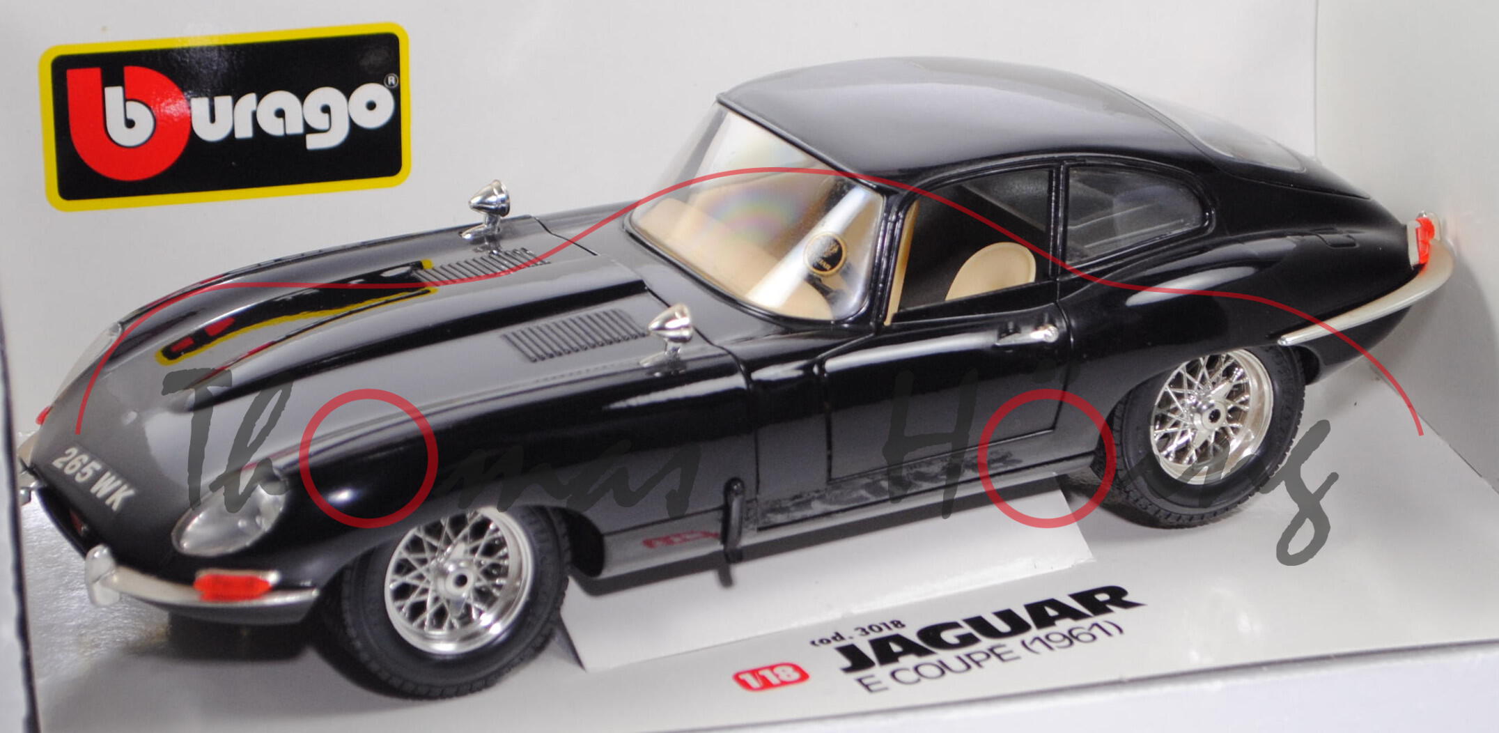 Jaguar E-Type Serie 1 Coupé 3.8 Liter (Modell 1961-1964, Baujahr 1961), schwarz, Bburago, 1:18, mb