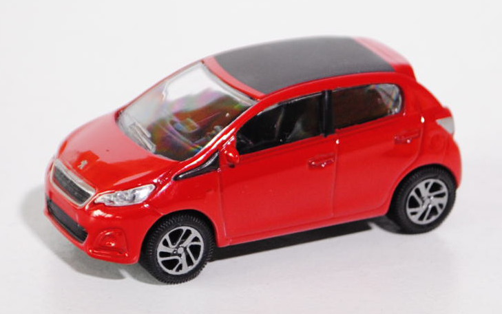 Peugeot 108 5P (5-Türer), Modell 2014-, scarlet rot (karminrot), Dach basaltgrau, ca. 1:61, Norev SH