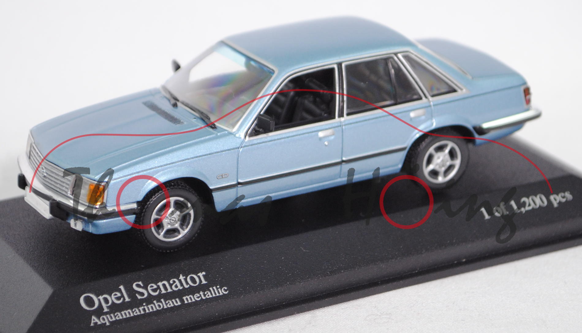 Opel Senator 3.0 E CD (Typ Senator A1, Modell 1978-1981), aquamarinblau, Minichamps, 1:43, PC-Box