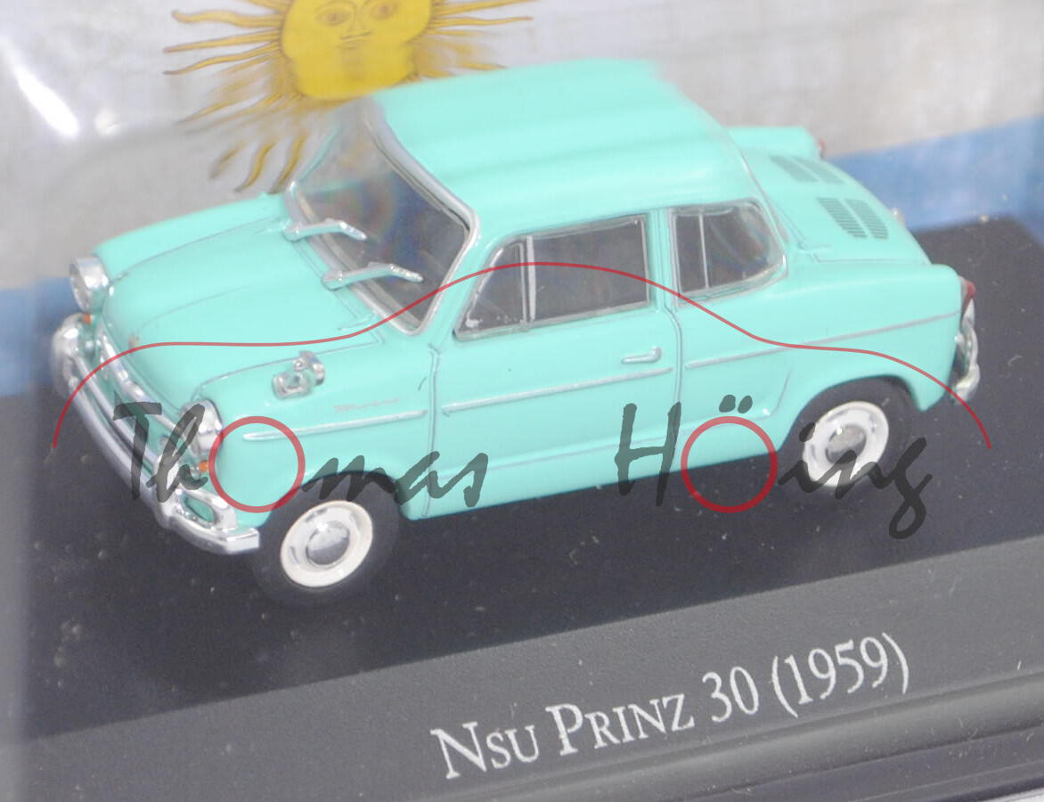 NSU Prinz 30E (Typ 40, E = Export, Mod. 1959-1960), hell-lichtgrün, EDITION ATLAS, 1:43, Hauben-Box