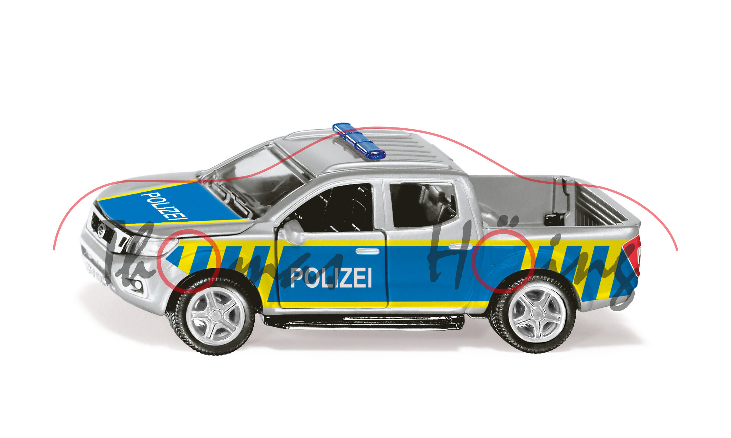 00000 NISSAN NAVARA Double Cab 4x4 2.3 dCi TEKNA (D231, Modell 2014-2020) Bundespolizei, silber, POLIEI, SIKU, 1:50, L17mpK