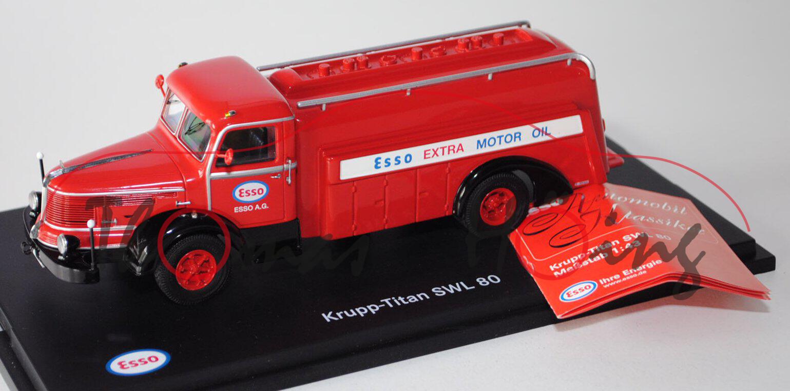 Krupp-Titan SWL 80 Tankwagen, Modell 1950, feuerrot/schwarz, ESSO EXTRA MOTOR OIL, Schuco, 1:43, PC-