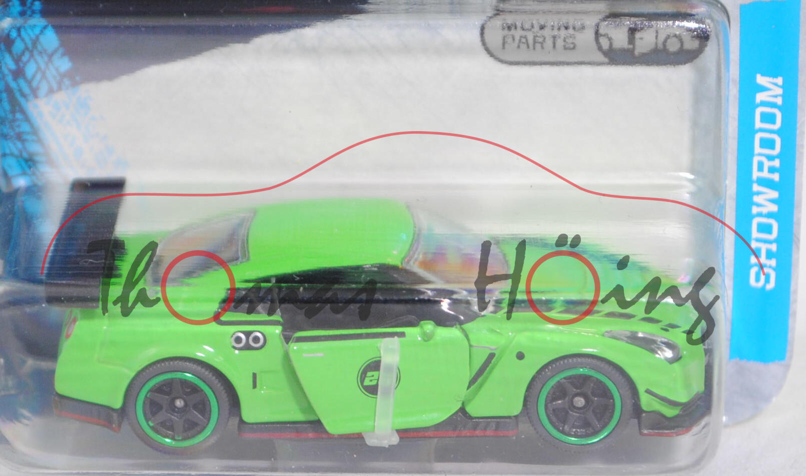 Nissan GT-R NISMO GT3 2018 (R35, 2. Facelift 2018, Modell 2018-2023) (Nr. 214H), hell-gelbgrün, 25, majorette, 1:64, Blister (SHOWROOM PREMIUM CARS) (Limited Edition 2025)