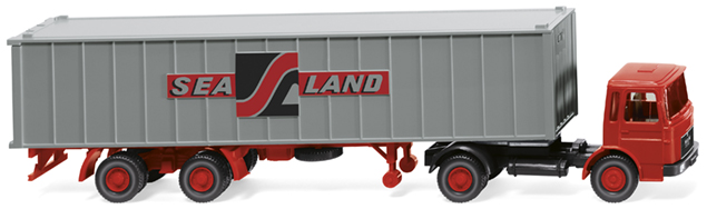 MAN (Typ Frontlenker, Modell 1967-1972) Containersattelzug 40', rot/grau, SEA LAND, Wiking, 1:87, mb