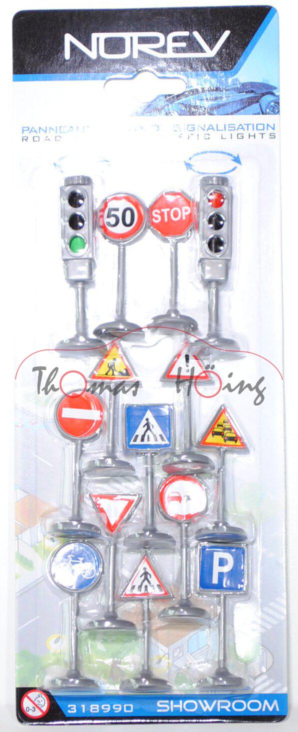 12 Verkehrszeichen und 2 Ampeln, silbergrau, 1:50, Norev, mb