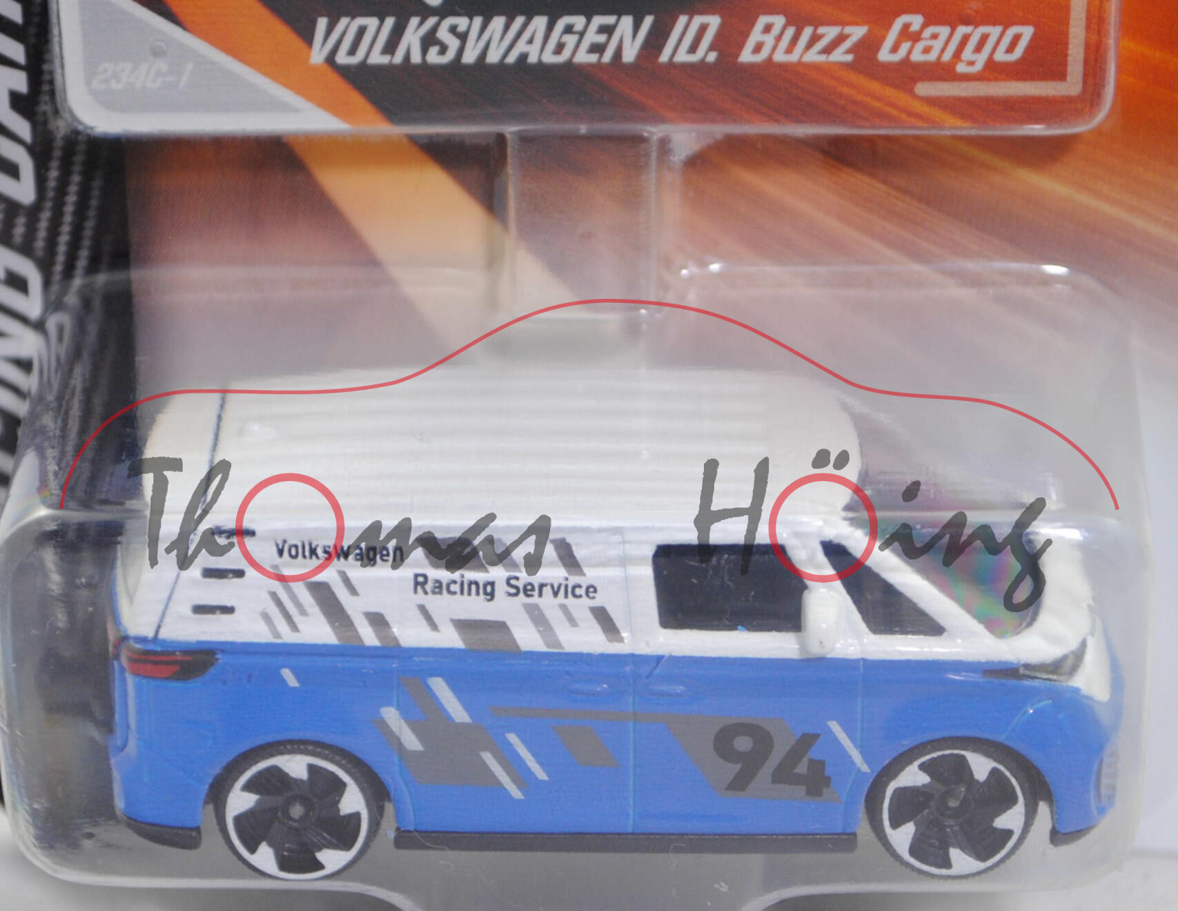 VW ID. Buzz Cargo Pro (Mod. 22-), weiß/blau, Volkswagen Racing Service, Nr. 234C-1, majorette, 1:65, Blister