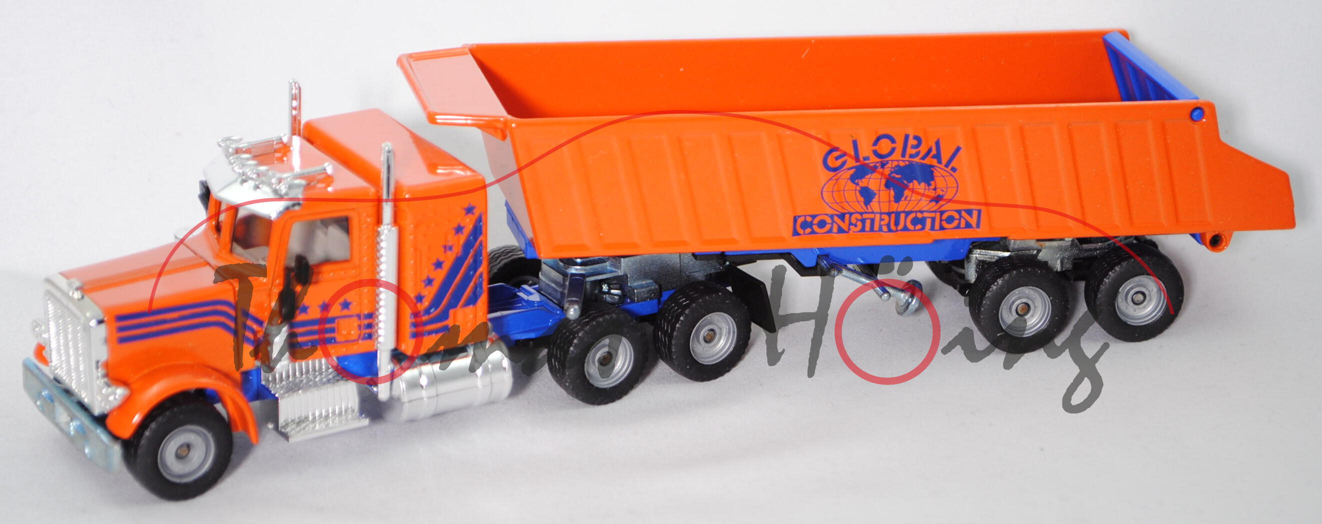 00001 Peterbilt 359 Sattelauflieger, orange/hell-ultramarinblau, GLOBAL / CONSTRUCTION, LKW16, L16