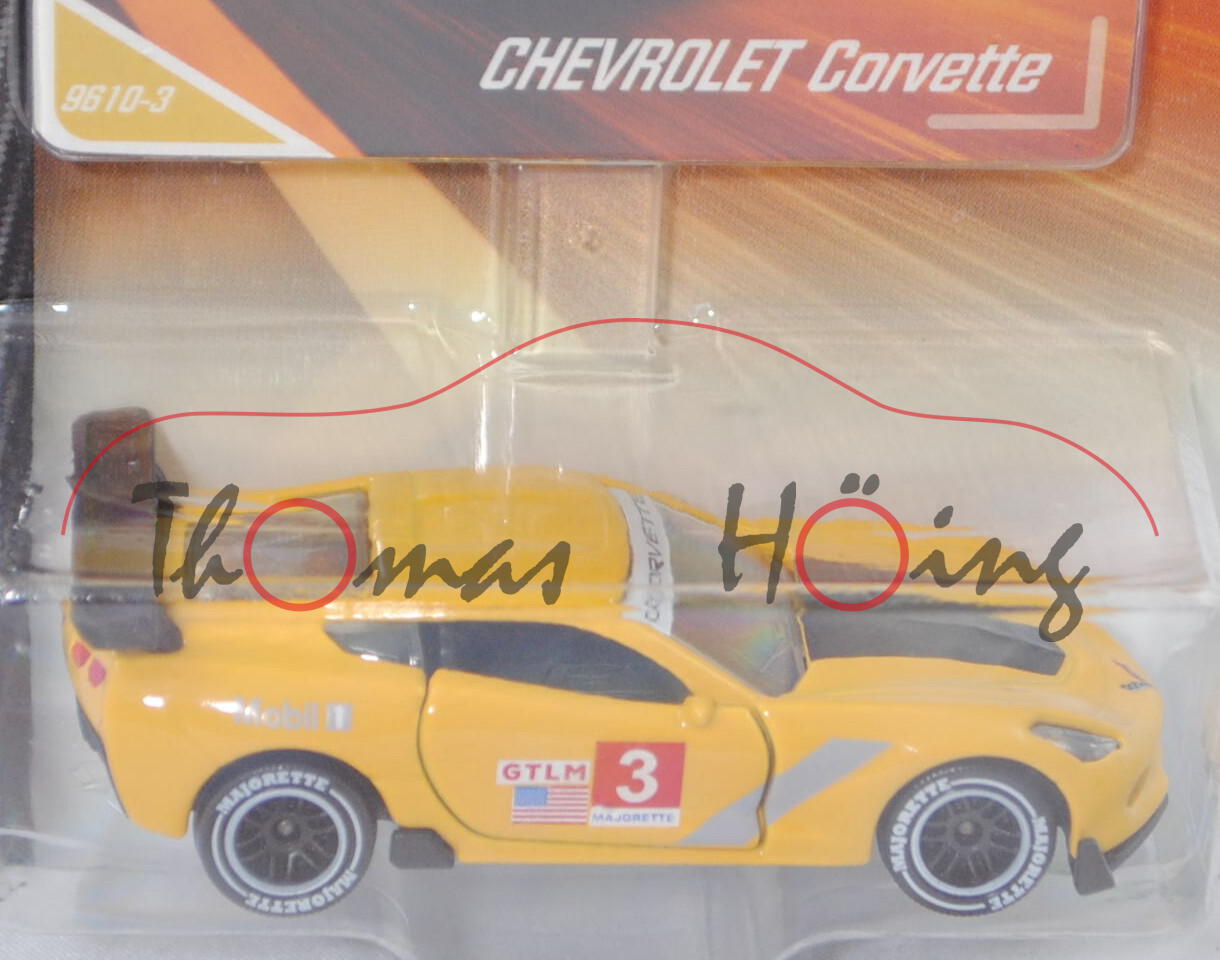 Chevrolet Corvette C7.R (7. Generation, Modell 2014-2019), goldgelb, Nr. 3, majorette, 1:60, Blister