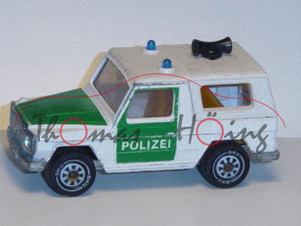 Mercedes 280 GE Polizei-Geländewagen, weiß/minzgrün, POLIZEI ausgespart, IE gelb, B5, Modell bespiel