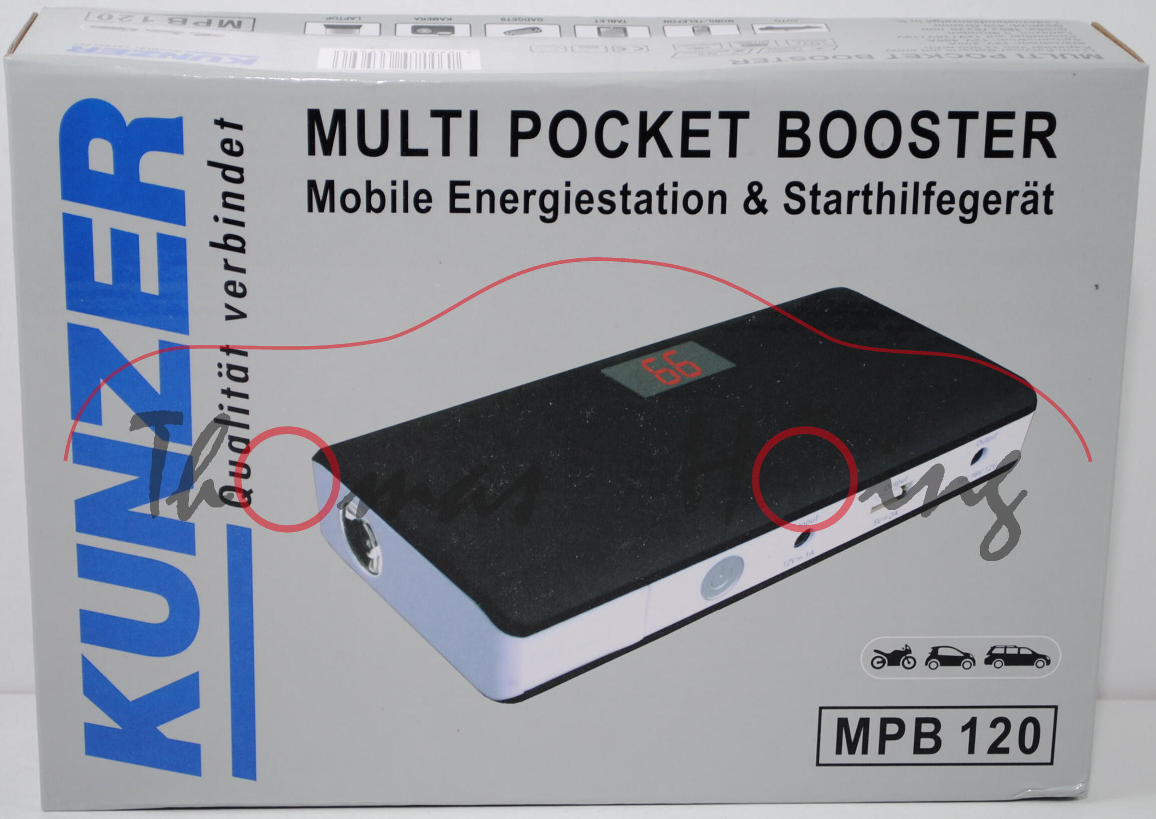 KUNZER Multi-Pocket-Booster, Li-Ion-Polymer Batterie mit einer Kapazität von 12.000 mAH; Startstrom: