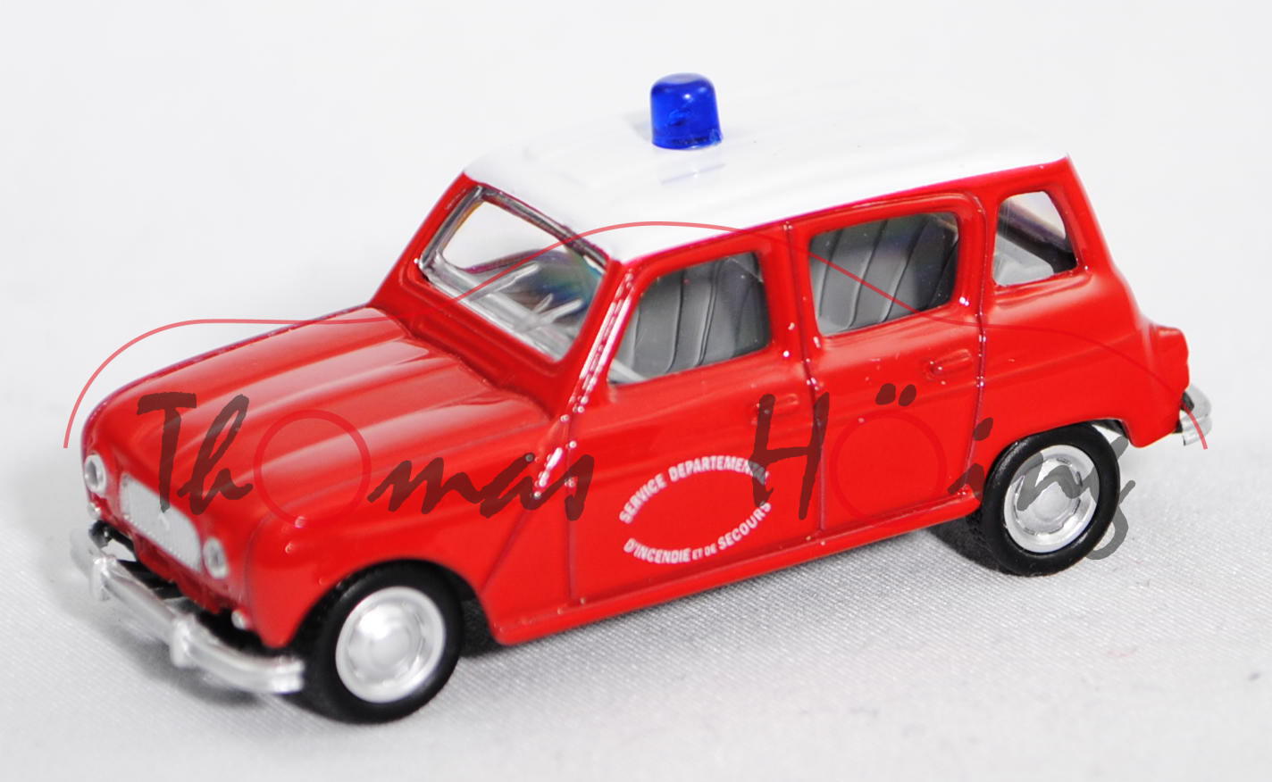 Renault 4L (1. Serie, Typ 1123, Mod. 1963-1967) Pompiers, karminrot, Dach reinweiß, Norev, 1:54, mb