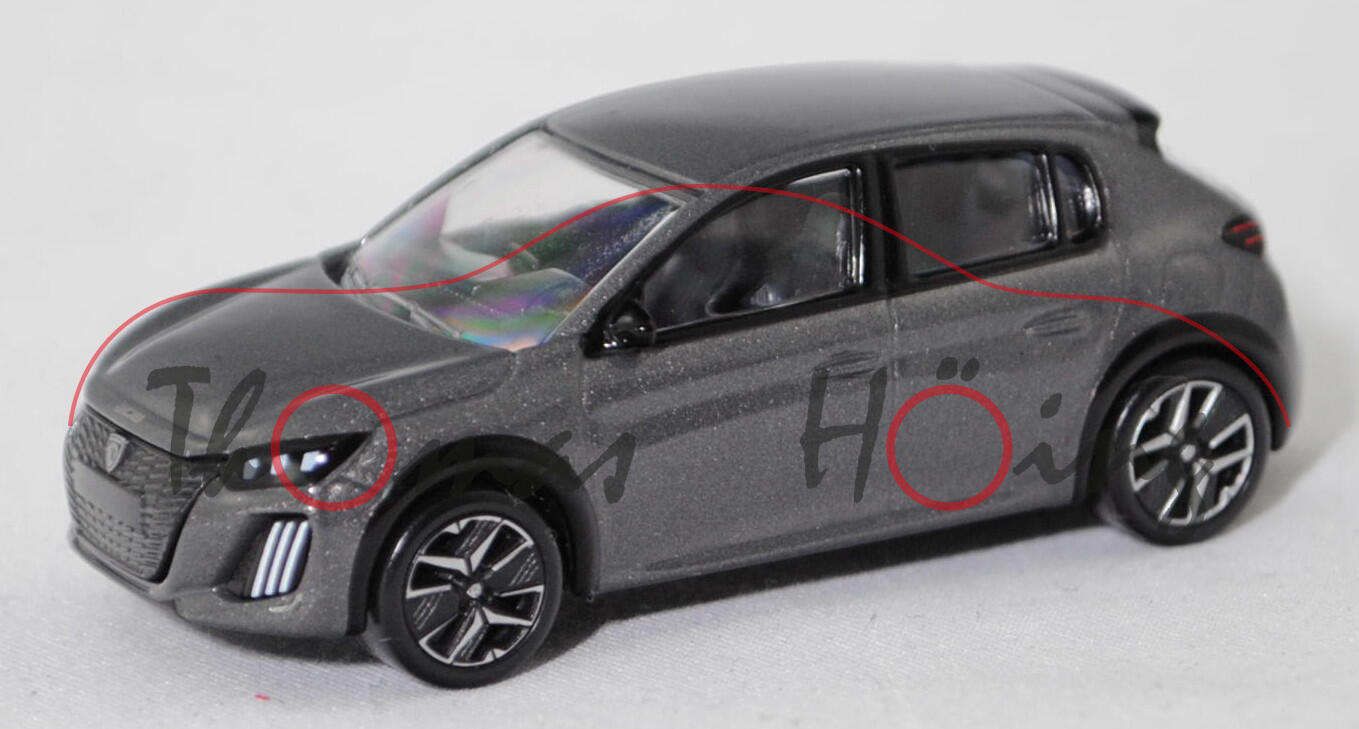 Peugeot e-208 II 136 / 156 GT (2. Generation, U / P21, Phase II / Facelift 2023 zum Modelljahr 2024, Modell 2023-), metallic selenium grau (Farbcode ELD), Norev, 1:64, mb