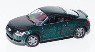 Audi TT Coupe (Typ 8N), Modell 1998-2006, moosgrünmetallic, mit Heckspoiler, Rietze, 1:87, mb