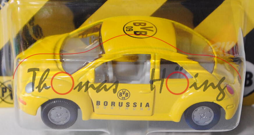 VW New Beetle 2.0 (Typ 9C), Modell 1998-2001, zinkgelb, BvB 09 Dortmund, Werbeblister