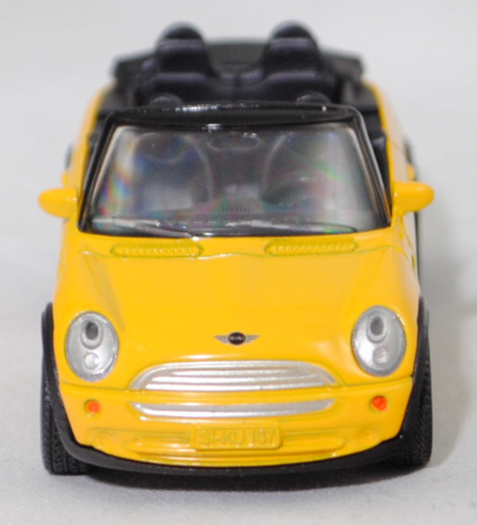 00001 MINI Cooper Cabrio (1. Generation, R52, Vorfacelift, Modell 2004-2006), hell-signalgelb (mellow yellow beim Original), B26 silbergrau, SIKU SUPER, 1:52, m