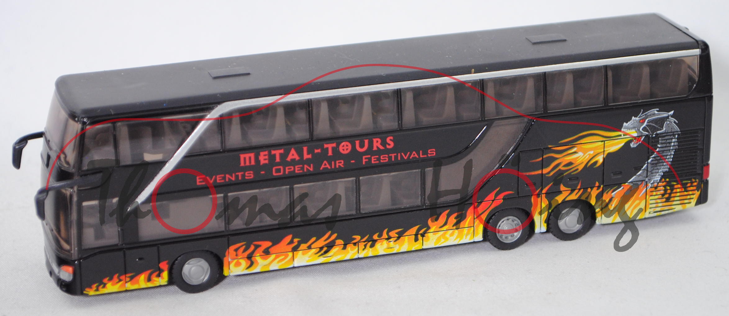 00000 Setra TopClaas S 431 DT Doppelstockbus, schwarz, METAL-TOURS, mit Flammendesign, L17mpK