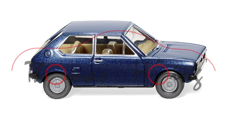 VW Polo I (Typ 86, Vorfacelift, Modell 1975-1979), bahamablau-metallic (L99F), Wiking, 1:87, mb