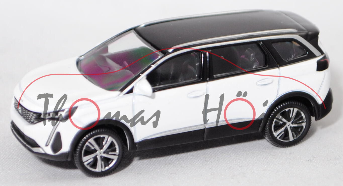 Peugeot 5008 II GT (2. Gen., Facelift 2020, Modell 2020-), metallic perlmutt weiß, Norev, 1:65, mb