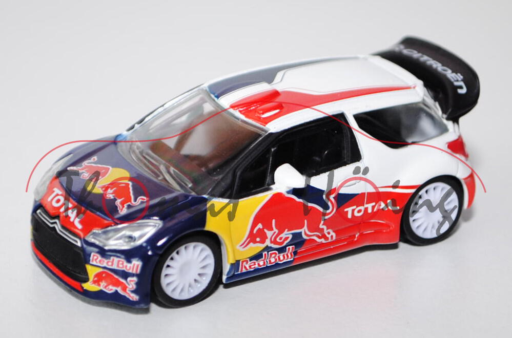 Citroen DS3 WRC 2011, saphirblau/verkehrsgelb/verkehrsrot/reinweiß, Red Bull / TOTAL, 1:50, Norev RA