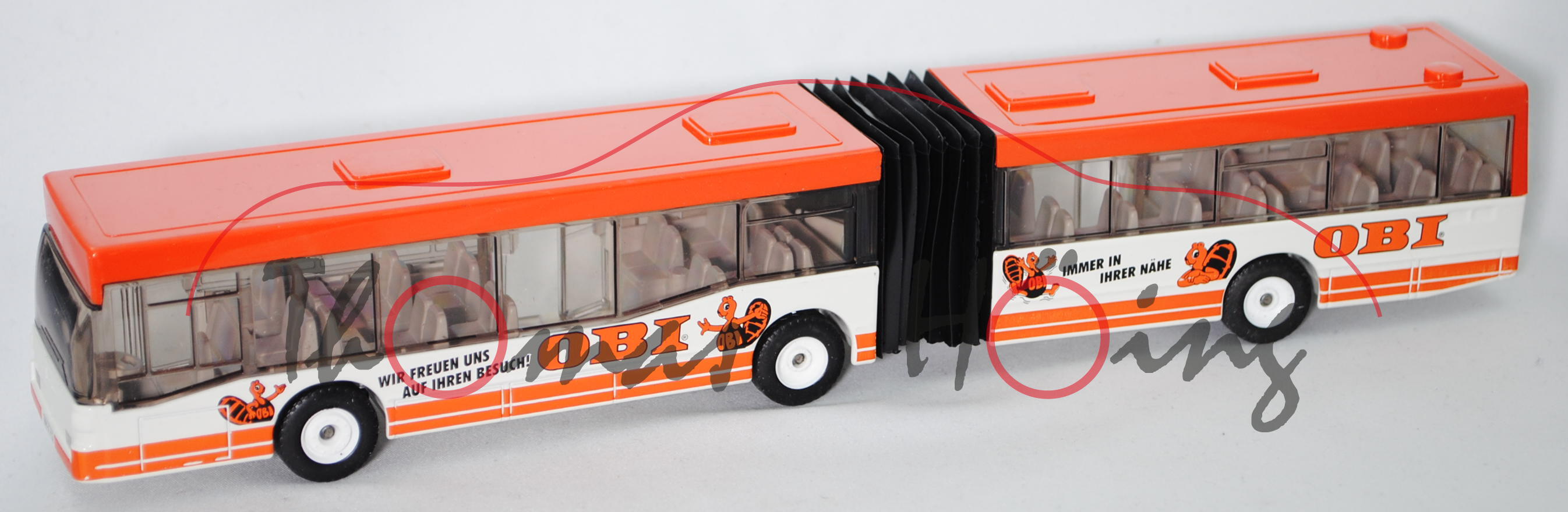 00004 Mercedes-Benz O 405 GN2 Gelenkbus (Modell 1994-2001), orange/weiß, OBI®, L15