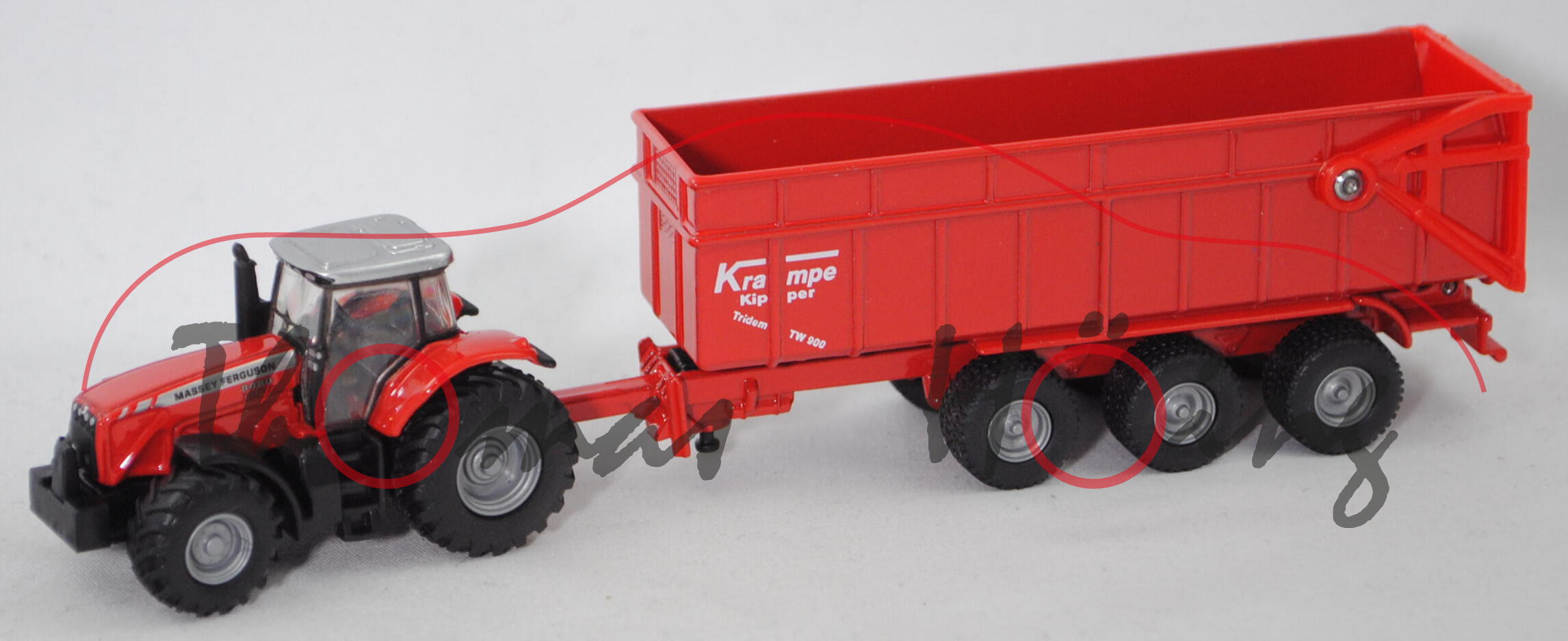 00001 Massey Ferguson MF 8480 Dyna-VT mit Krampe Tridem-Wannenkipper, rot, Dach silber, 1:87, L17mpK