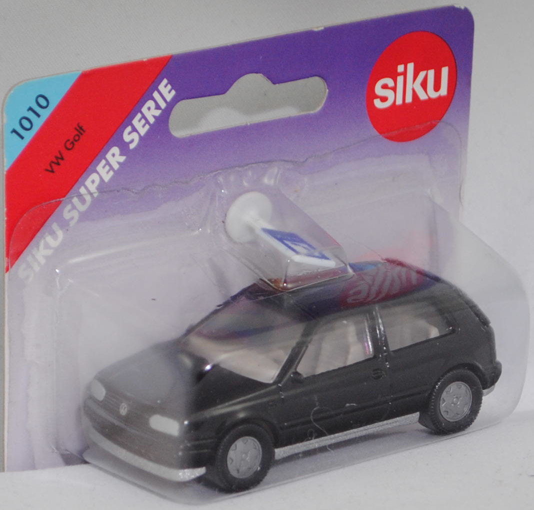 00004 VW Golf III 1.8 GL (Typ 1H, Vorfacelift, Modell 1991-1994), schwarz, innen grau, Lenkrad grau, Chassis silber, Hong, Bpr. 1010 / 0842, SIKU SUPER, 1:56, P27